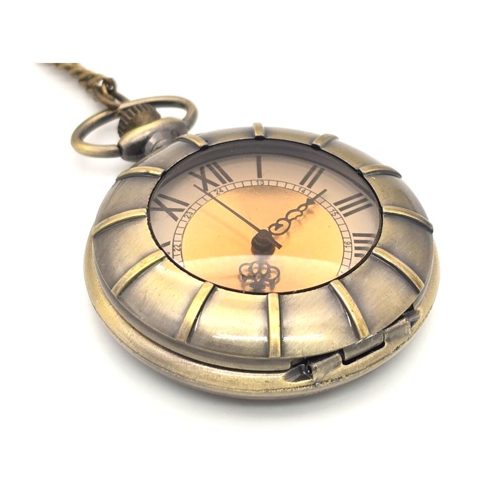 Golden Sundial Pocket Watch - Vintage Roman Numeral Antique Bronze Timepiece - Picture 5 of 10